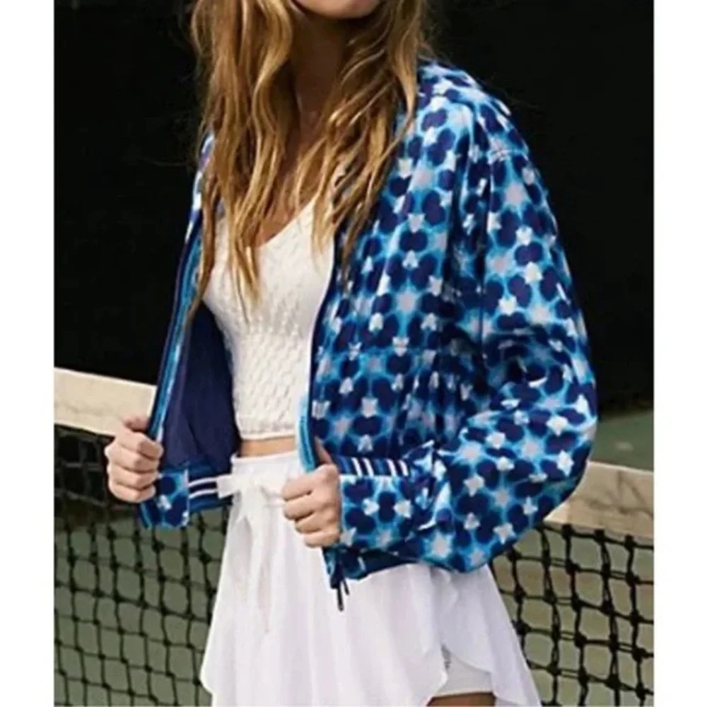Free People Top Seed Printed Tennis Jacket in Blue Multi